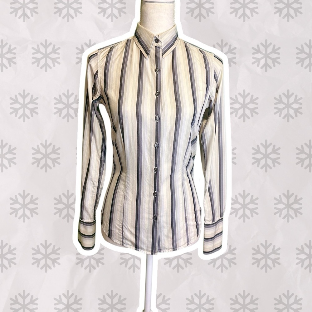 PINK Thomas Pink Gray Multi-Striped Button Down Tailored Collared Shirt Size 4 - Picture 2 of 13
